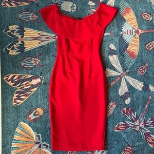 Zara Elegant Red Off-Shoulder Dress, Size XS
